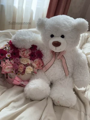 عروسک خرس سفید پرز بلند
