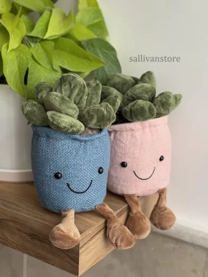 عروسک گلدان کاکتوس صورتی و آبی